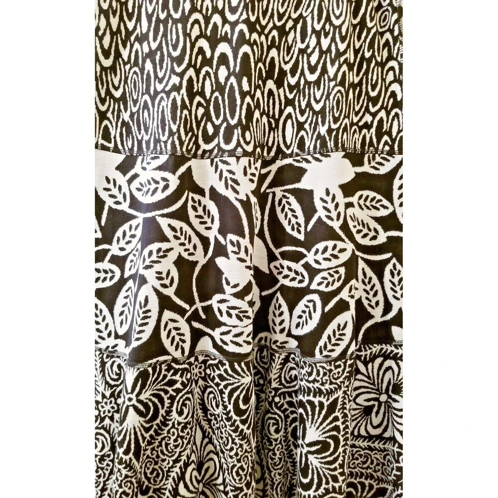 NICAYA Black White Print Maxi Skirt Plus Sz 2x Stretchy Knit Long Leaves A-Line - Picture 2 of 5